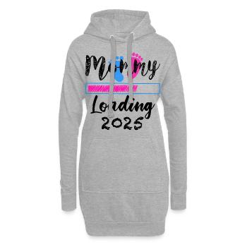 Werdende Mutter 2025, Mama loading 2025 - Hoodie-Kleid - Grau meliert - Vorne