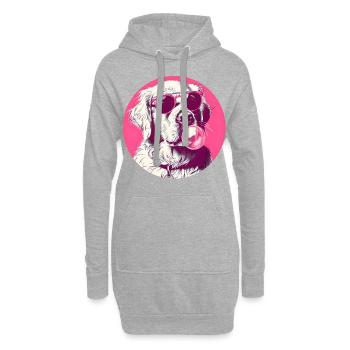 Golden Retriever mit Sonnenbrille und Kaugummi - Hoodie-Kleid - Grau meliert - Vorne