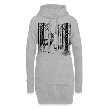 Hirsche im Schnee - Hoodie-Kleid - Grau meliert - Vorne