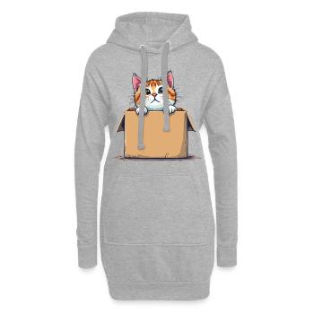 Chat assis dans un emballage en carton Humour drôle typique - Sweat-shirt à capuche long Femme - gris chiné - Devant