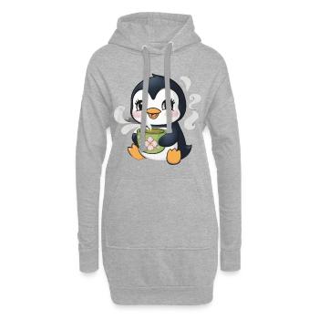 Dessin animé pingouin kawaii au thé vert - Sweat-shirt à capuche long Femme - gris chiné - Devant
