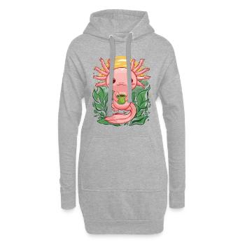 Kawaii Axolotl aime le thé vert - Sweat-shirt à capuche long Femme - gris chiné - Devant