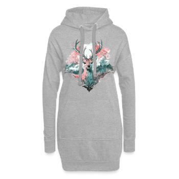 Hirsch Hirschgeweih Tier Natur Wald Wildnis Berge - Hoodie-Kleid - Grau meliert - Vorne