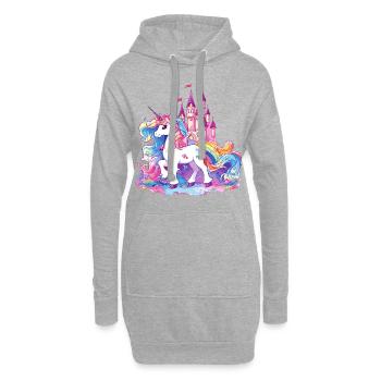 Einhorn Regenbogen Schloss Bunt Magie Fantasie - Hoodie-Kleid - Grau meliert - Vorne