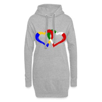Le cœur des Roumains et des Italiens - Sweat-shirt à capuche long Femme - gris chiné - Devant