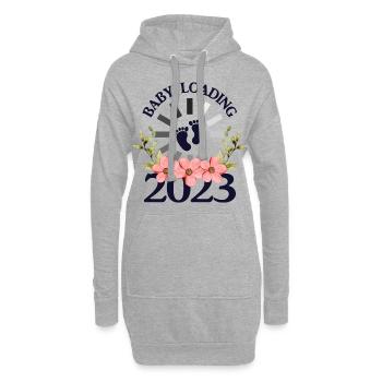Bébé charge Bébé arrive en 2023, future maman - Sweat-shirt à capuche long Femme - gris chiné - Devant