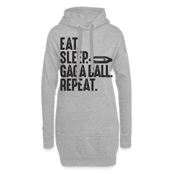 Manger. Dormir. Bal de Gaga. Répéter. Ballon chasseur Gagaball - Sweat-shirt à capuche long Femme - gris chiné - Devant