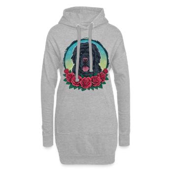Mignon dessin animé Terre-Neuve chien avec des roses - Sweat-shirt à capuche long Femme - gris chiné - Devant