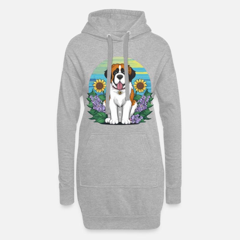 Bernhardiner mit Sonnenblumen - Hoodie-Kleid - Grau meliert
