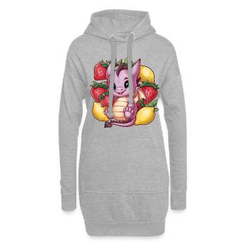 Cartoon Kawaii Drache mit Zitronen und Erdbeeren - Hoodie-Kleid - Grau meliert - Vorne