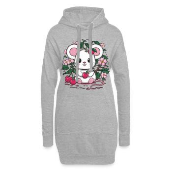 Souris aux cerises et fleurs de cerisier sakura - Sweat-shirt à capuche long Femme - gris chiné - Devant