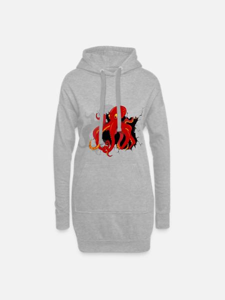 Krake - Hoodie-Kleid - Grau meliert