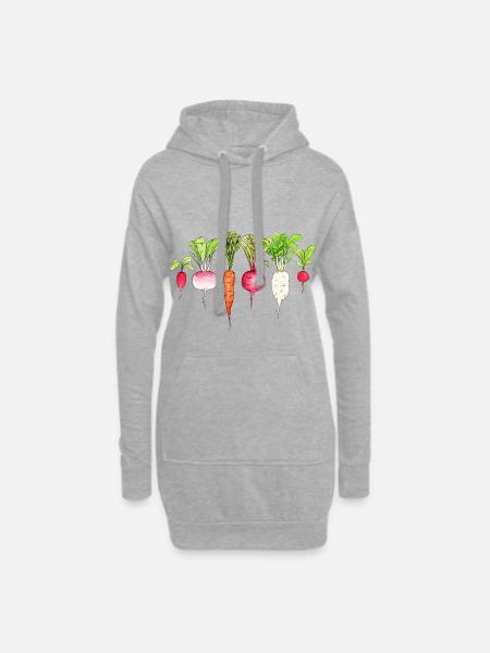 Wurzelgemüse Radieschen Möhre rote Bete Rettich - Hoodie-Kleid - Grau meliert