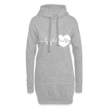 Herzschlag - Heartbeat / Heart - Love - Hoodie-Kleid - Grau meliert - Vorne