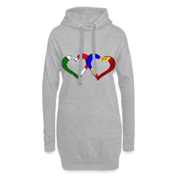 Amour italien roumain - Sweat-shirt à capuche long Femme - gris chiné - Devant
