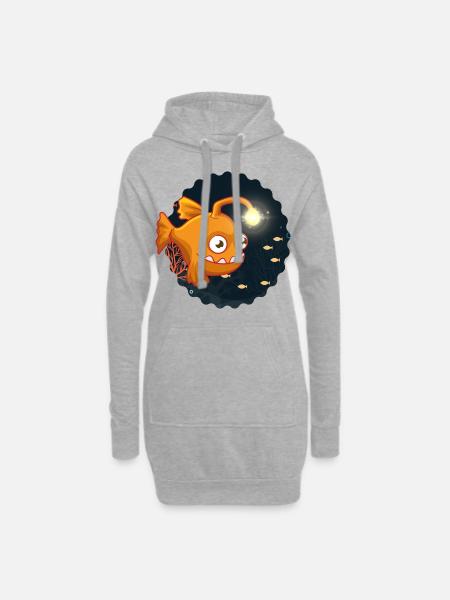Anglerfisch Laternenfisch Im Dunkeln - Hoodie-Kleid - Grau meliert