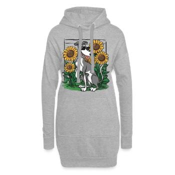 Lévrier et tournesols - Sweat-shirt à capuche long Femme - gris chiné - Devant