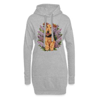 Süßer Airedale Terrier mit Flieder - Hoodie-Kleid - Grau meliert - Vorne