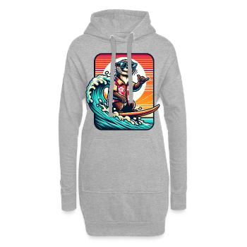 Loutre décontractée sur une planche de surf avec des lunettes de soleil - Sweat-shirt à capuche long Femme - gris chiné - Devant