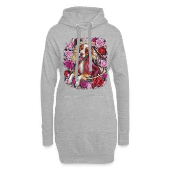 Bande dessinée Setter irlandais avec des roses - Sweat-shirt à capuche long Femme - gris chiné - Devant