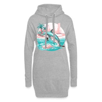 dauphin été soleil plage mer palmiers vacances - Sweat-shirt à capuche long Femme - gris chiné - Devant