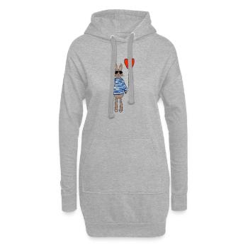 Hase im Streifenpulli mit Herzballon - Hoodie-Kleid - Grau meliert - Vorne