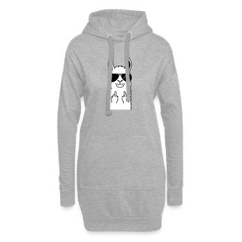 Lama mit Sonnenbrille – frecher Mittelfinger - Hoodie-Kleid - Grau meliert - Vorne