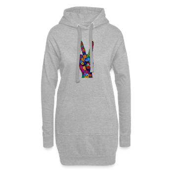Blumen-Friedenszeichen Hand in lebendiger Farbe - Hoodie-Kleid - Grau meliert - Vorne