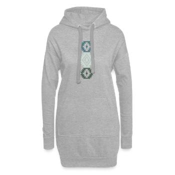 Geometrisches Ethno-Design in Blau- und Grüntönen - Hoodie-Kleid - Grau meliert - Vorne
