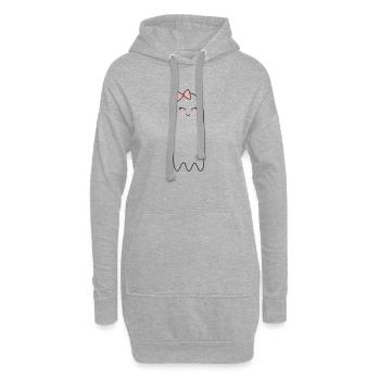 Geist mit rosa Schleife – Süßes Halloween Design - Hoodie-Kleid - Grau meliert - Vorne