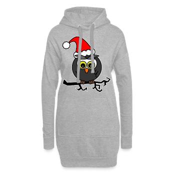 Hibou mignon chouette de Noël - Sweat-shirt à capuche long Femme - gris chiné - Devant