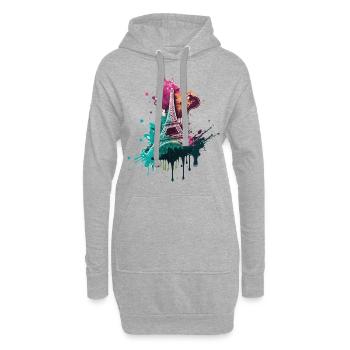Paris France City Skyline Tour Eiffel Art - Sweat-shirt à capuche long Femme - gris chiné - Devant
