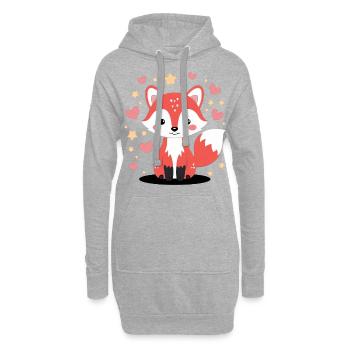 Kawaii Fuchs mit herzen und Sternen - Hoodie-Kleid - Grau meliert - Vorne