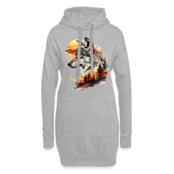 Loup Tête de loup Nature sauvage Aventure Forêt Soleil - Sweat-shirt à capuche long Femme - gris chiné - Devant