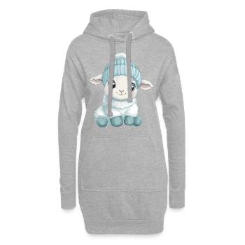 mouton mignon mignon bébé enfants animal agneau dessin animé - Sweat-shirt à capuche long Femme - gris chiné - Devant