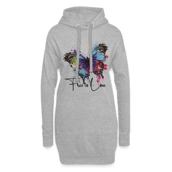 Regenbogen Schmetterling Spritzer free to love  - Hoodie-Kleid - Grau meliert - Vorne