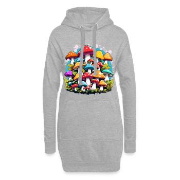 bunte Pilze, Schwammerl, Fungi - Hoodie-Kleid - Grau meliert - Vorne