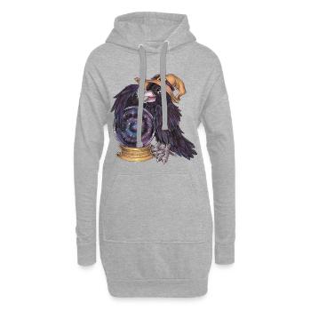 Mignonne Sorcière Corbeau avec Diseuse de Bonne Aventure en Boule de Cristal - Sweat-shirt à capuche long Femme - gris chiné - Devant