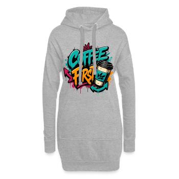 Café First Graffiti Tee - Sweat-shirt à capuche long Femme - gris chiné - Devant