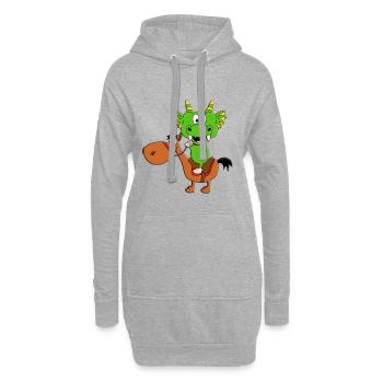 DRACHE - REITEN - PFERD - PFERDE - PONY - PONYS - Hoodie-Kleid - Grau meliert - Vorne