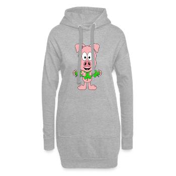 KLEEBLÄTTER - SCHWEIN - TIER - TIERISCH - TIERE - Hoodie-Kleid - Grau meliert - Vorne