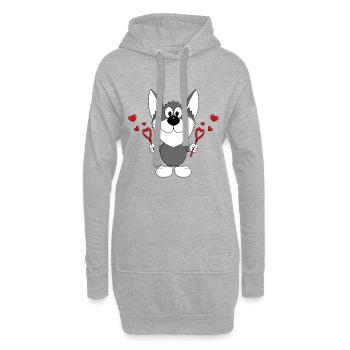 HUND - LIEBE - SCHLITTENHUND - HUSKY - HERZEN - Hoodie-Kleid - Grau meliert - Vorne