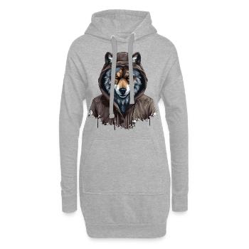 Loup gris dans le style de rue | Amoureux des loups - Sweat-shirt à capuche long Femme - gris chiné - Devant