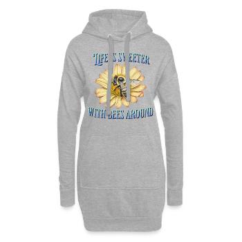 Das Leben ist süßer mit Bienen in der Nähe - Hoodie-Kleid - Grau meliert - Vorne