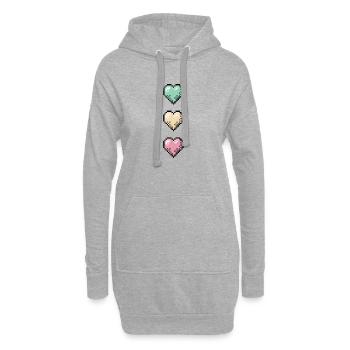 Pile de cœurs rétro en pixel art - Sweat-shirt à capuche long Femme - gris chiné - Devant