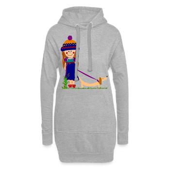 Maedchen mit Hund - Hoodie-Kleid - Grau meliert - Vorne