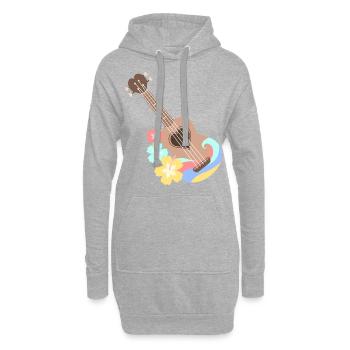 Ukulélé cœur marron avec fleurs d'Hibiscus - Sweat-shirt à capuche long Femme - gris chiné - Devant