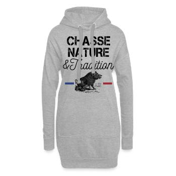 CHASSE NATURE ET TRADITION - Sweat-shirt à capuche long Femme - gris chiné - Devant
