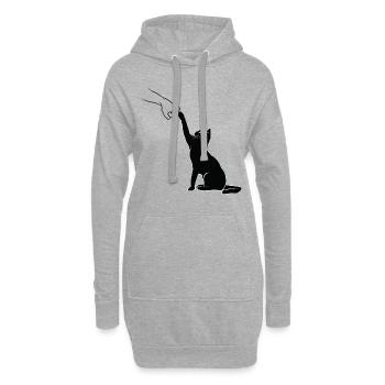 Schwarzer Katzenfauststoß - Hoodie-Kleid - Grau meliert - Vorne
