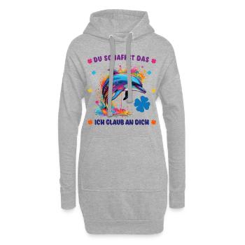 Du schaffst das! - Glücksbringer - Delphin Delfin - Hoodie-Kleid - Grau meliert - Vorne